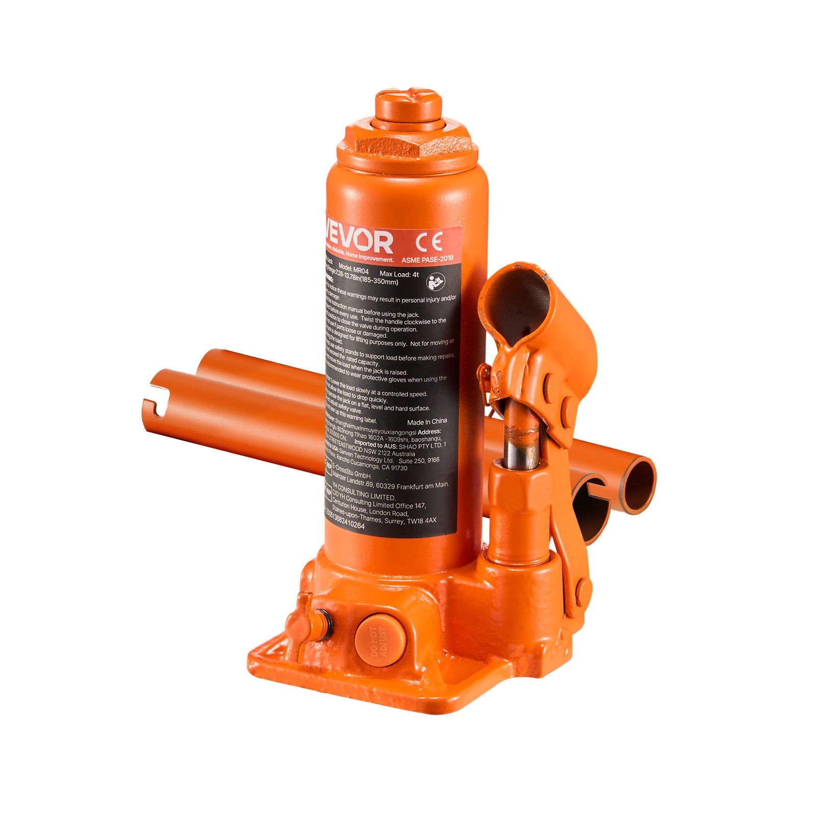 VEVOR Hydraulic Bottle Jack, 4 Ton Load Capacity, 185-350 mm Lifting Range, Heavy Duty Hydraulic Welded Bottle Jack for Car, SUV, Pickup, Auto Repair, House Lift and Agricultural Equipment, Orange