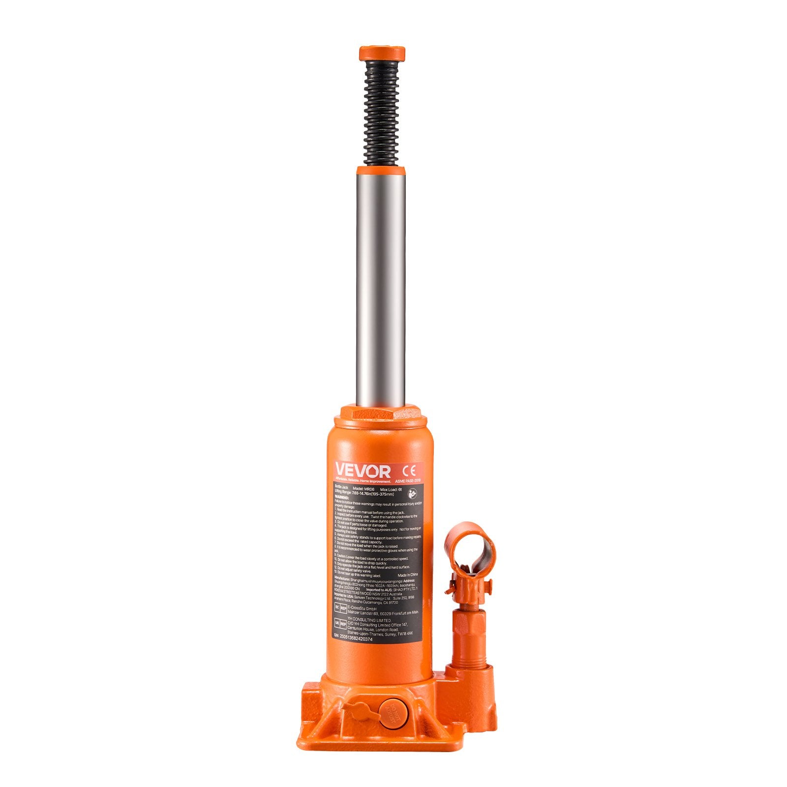 VEVOR Hydraulic Bottle Jack, 6 Ton Load Capacity, 195-375 mm Lifting Range, Heavy Duty Hydraulic Welded Bottle Jack for Car, SUV, Pickup, Auto Repair, House Lift and Agricultural Equipment, Orange