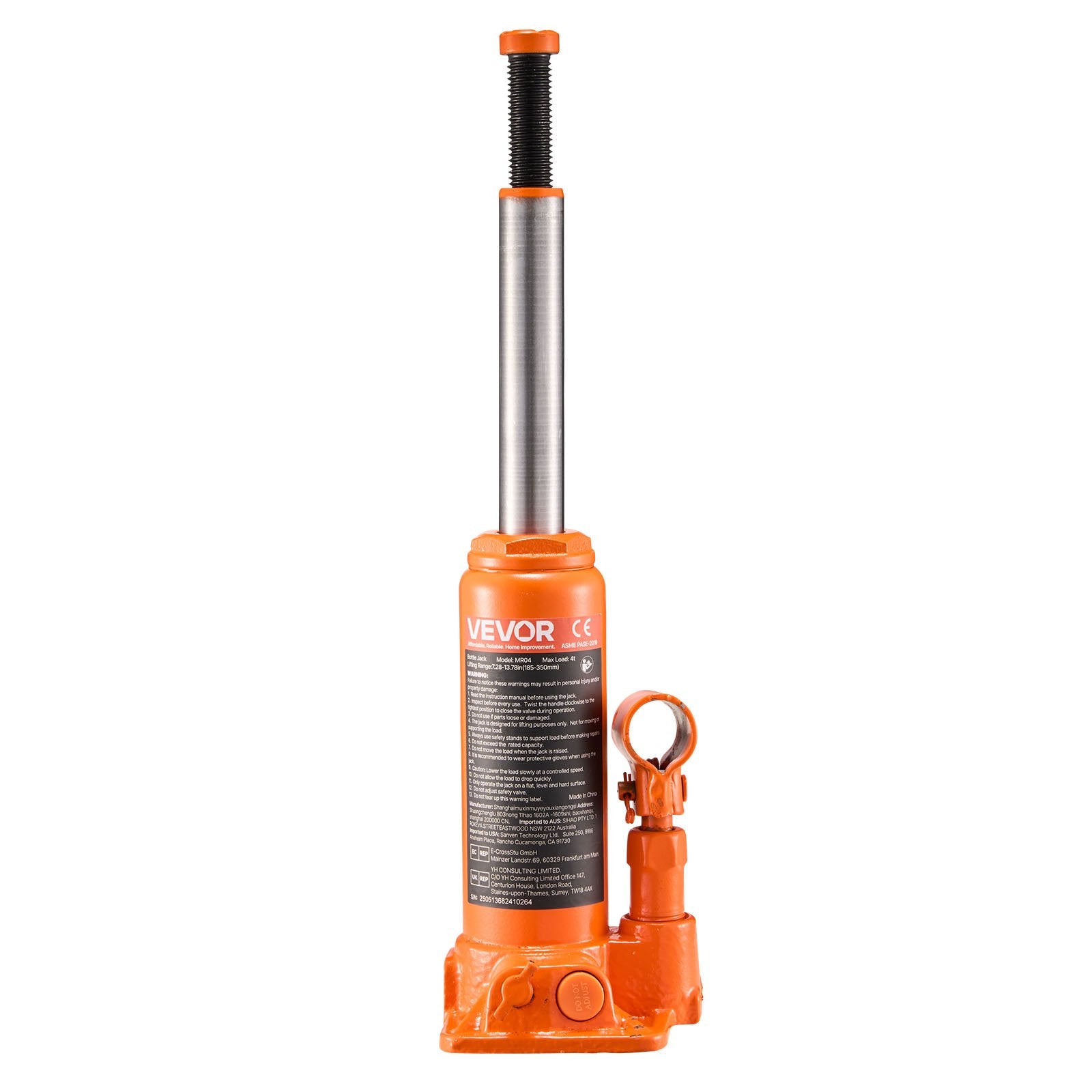 VEVOR Hydraulic Bottle Jack, 4 Ton Load Capacity, 185-350 mm Lifting Range, Heavy Duty Hydraulic Welded Bottle Jack for Car, SUV, Pickup, Auto Repair, House Lift and Agricultural Equipment, Orange