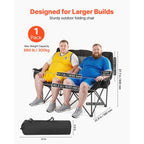 VEVOR Double Camping Chair, Oversized Two Person Camp Chair with 300 kg Heavy Duty Support, with Dual Cup Holders, Wine Glass Holders, Magazine Straps, Carry Bags for Outdoor, Beach, 1 Pack