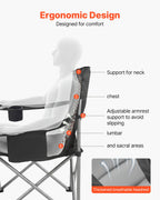 VEVOR Oversized Camping Chairs, 204 kg Heavy Duty Support, Portable Folding Camp Chairs with Padded Backrest & Armrests, Cup Holder & Side Pocket, Cooler Bag, Carry Bags for Outdoor, Fishing, 1 Pack
