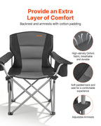 VEVOR Oversized Camping Chairs, 204 kg Heavy Duty Support, Portable Folding Camp Chairs with Padded Backrest & Armrests, Cup Holder & Side Pocket, Cooler Bag, Carry Bags for Outdoor, Fishing, 1 Pack
