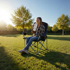 VEVOR Oversized Camping Chairs, 204 kg Heavy Duty Support, Portable Folding Camp Chairs with Padded Backrest & Armrests, Cup Holder & Side Pocket, Cooler Bag, Carry Bags for Outdoor, Fishing, 1 Pack