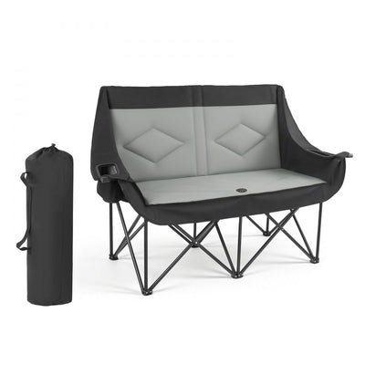 VEVOR Double Camping Chair, Oversized Two Person Camp Chair with 300 kg Heavy Duty Support, with Dual Cup Holders, Wine Glass Holders, Magazine Straps, Carry Bags for Outdoor, Beach, 1 Pack