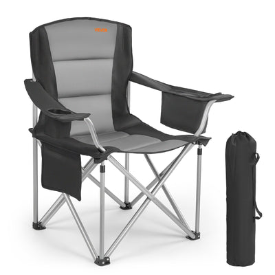 VEVOR Oversized Camping Chairs, 204 kg Heavy Duty Support, Portable Folding Camp Chairs with Padded Backrest & Armrests, Cup Holder & Side Pocket, Cooler Bag, Carry Bags for Outdoor, Fishing, 1 Pack
