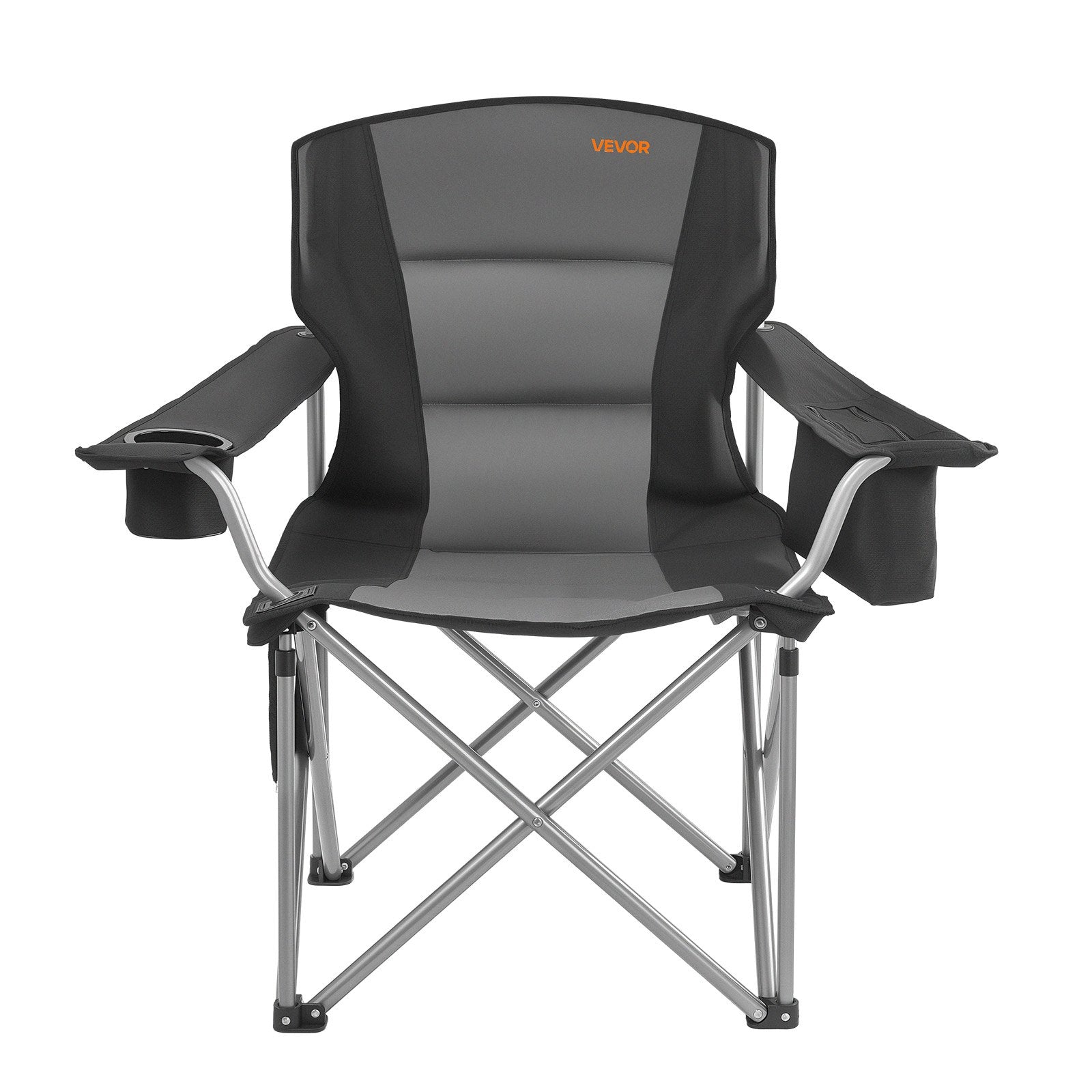 VEVOR Oversized Camping Chairs, 204 kg Heavy Duty Support, Portable Folding Camp Chairs with Padded Backrest & Armrests, Cup Holder & Side Pocket, Cooler Bag, Carry Bags for Outdoor, Fishing, 1 Pack