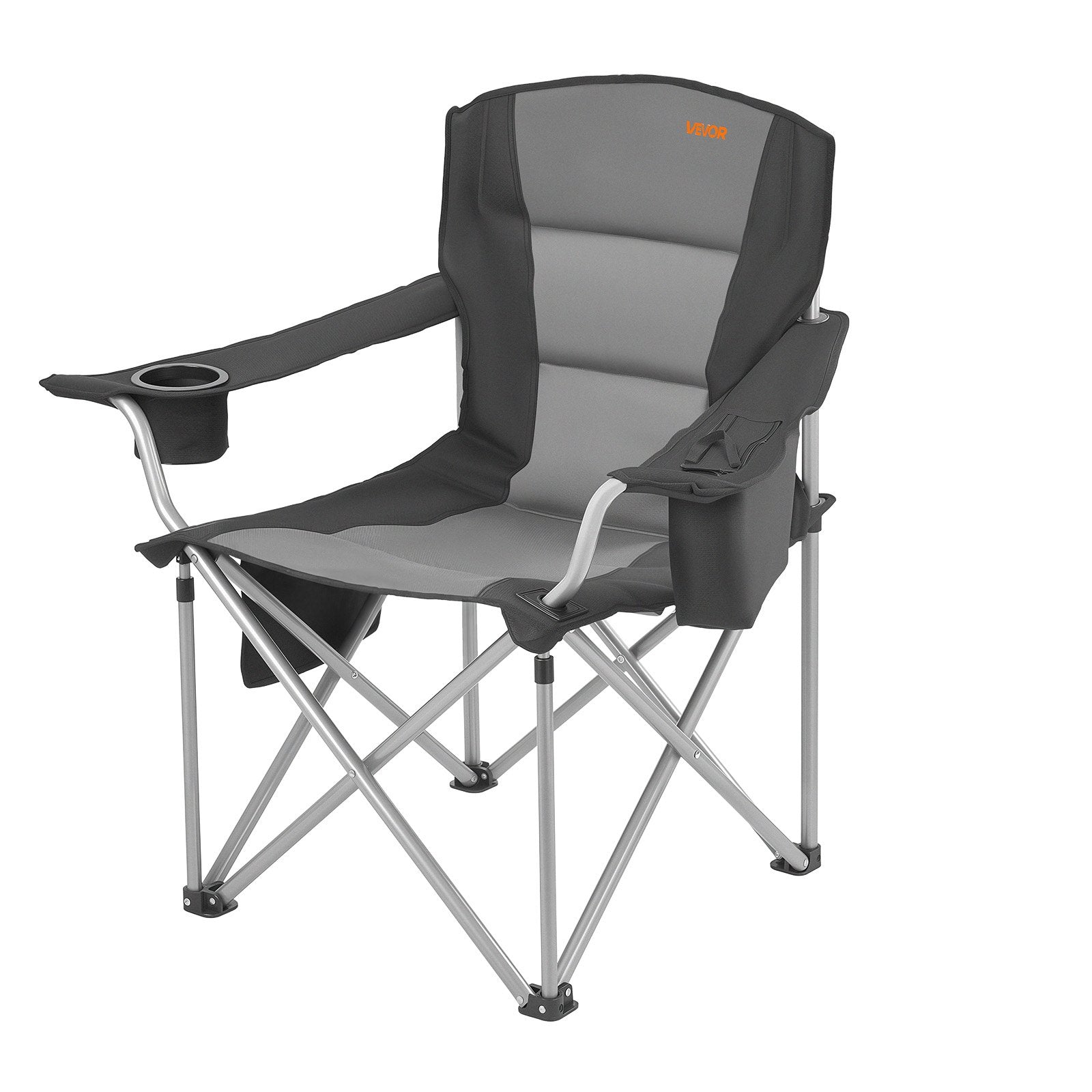 VEVOR Oversized Camping Chairs, 204 kg Heavy Duty Support, Portable Folding Camp Chairs with Padded Backrest & Armrests, Cup Holder & Side Pocket, Cooler Bag, Carry Bags for Outdoor, Fishing, 1 Pack