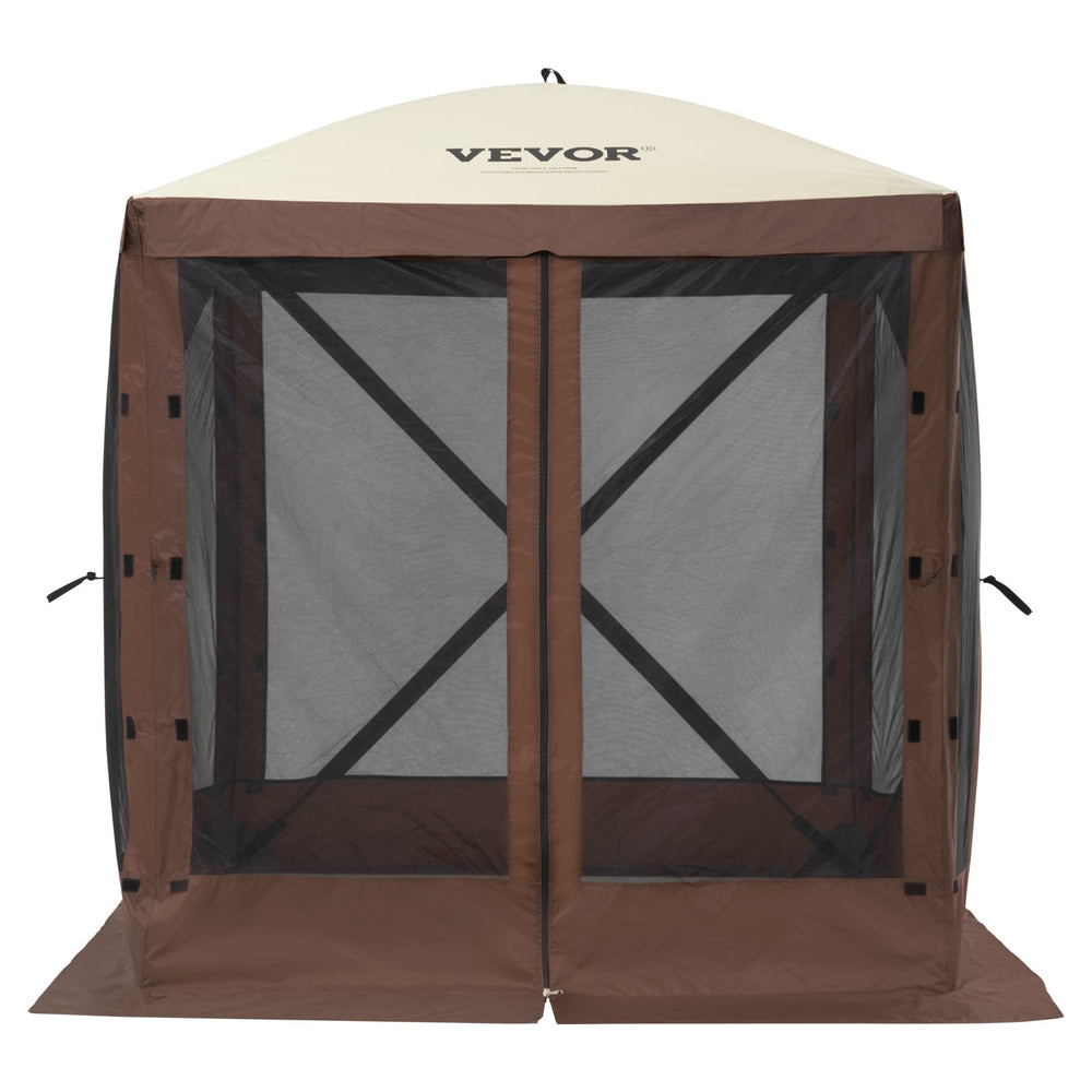 VEVOR Pop Up Gazebo Tent, Pop-Up Screen Tent 4 Sided Canopy Sun Shelter with 4 Removable Privacy Wind Cloths & Mesh Windows, 6x6FT Quick Set Screen Tent with Mosquito Netting, Brown