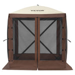 VEVOR Pop Up Gazebo Tent, Pop-Up Screen Tent 4 Sided Canopy Sun Shelter with 4 Removable Privacy Wind Cloths & Mesh Windows, 6x6FT Quick Set Screen Tent with Mosquito Netting, Brown