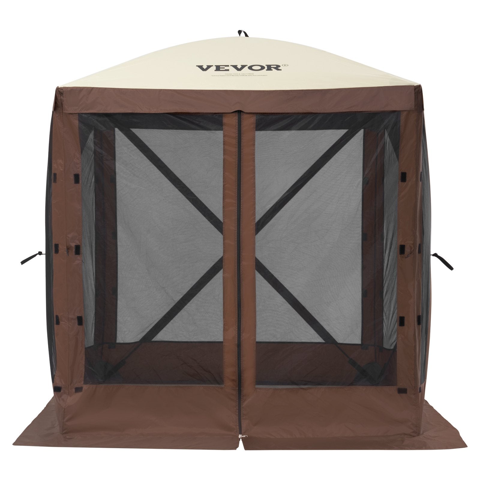 VEVOR Pop Up Gazebo Tent, Pop-Up Screen Tent 4 Sided Canopy Sun Shelter with 4 Removable Privacy Wind Cloths & Mesh Windows, 6x6FT Quick Set Screen Tent with Mosquito Netting, Brown