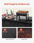 VEVOR Camping Kitchen Table, Folding Outdoor Cooking Table, 3 Adjustable Heights, Aluminum Lightweight Portable Cook Station with Storage Organizer, Carry Handle, for BBQ Party Picnic RV Travel, Black