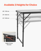 VEVOR Camping Kitchen Table, Folding Outdoor Cooking Table, 3 Adjustable Heights, Aluminum Lightweight Portable Cook Station with Storage Organizer, Carry Handle, for BBQ Party Picnic RV Travel, Black