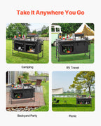 VEVOR Camping Kitchen Table, Folding Outdoor Cooking Table, 3 Adjustable Heights, Aluminum Lightweight Portable Cook Station with Storage Organizer, Carry Handle, for BBQ Party Picnic RV Travel, Black