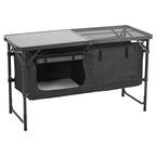 VEVOR Camping Kitchen Table, Folding Outdoor Cooking Table, 3 Adjustable Heights, Aluminum Lightweight Portable Cook Station with Storage Organizer, Carry Handle, for BBQ Party Picnic RV Travel, Black