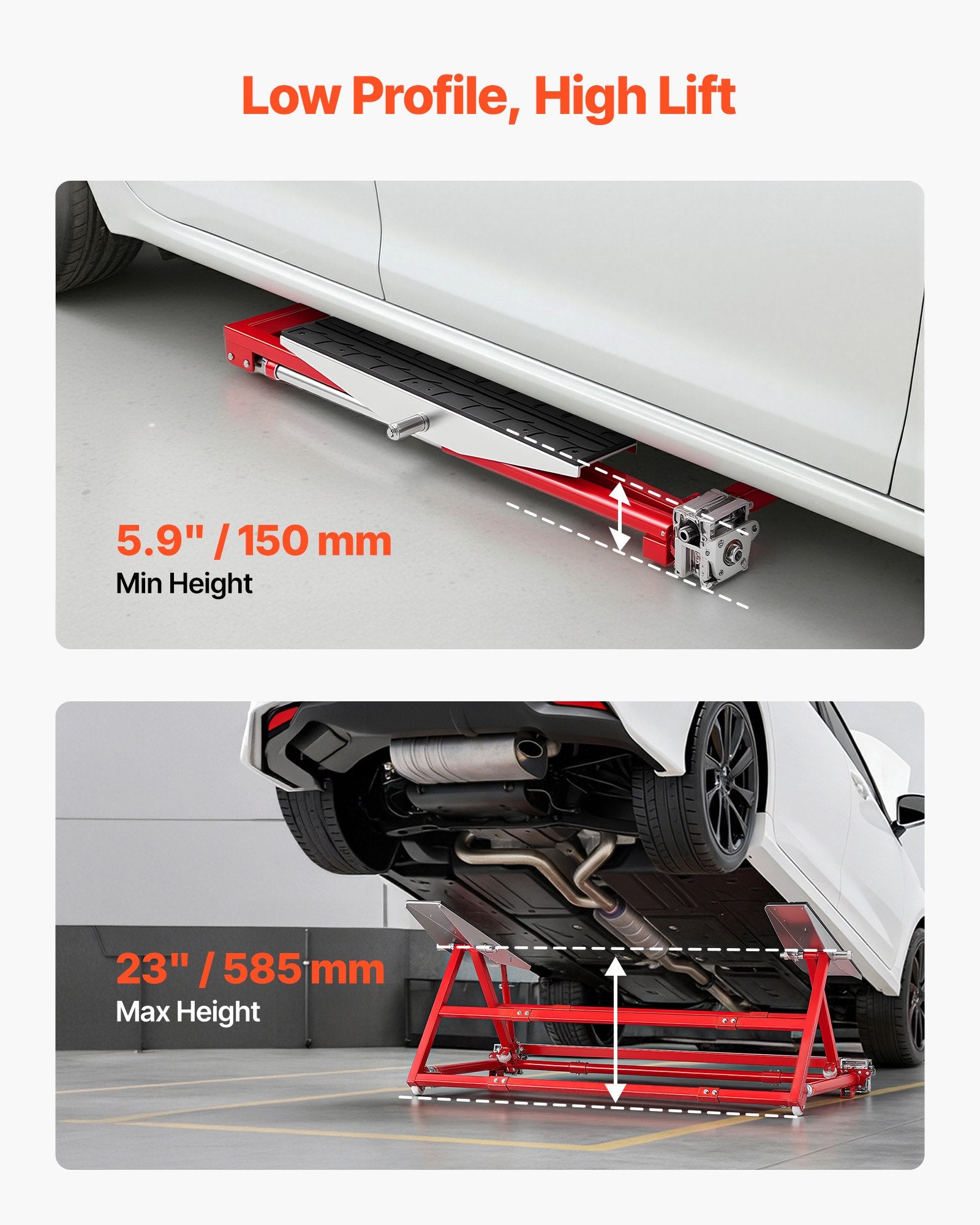 VEVOR Portable Car Lift, 2 Ton Capacity, Heavy Duty Steel Quick Lift with 585 mm Max Height, Adjustable Width and Wheels, Manual Lifting for Cars, Compact SUVs, Mini Trucks, Home Garage or Shop Use