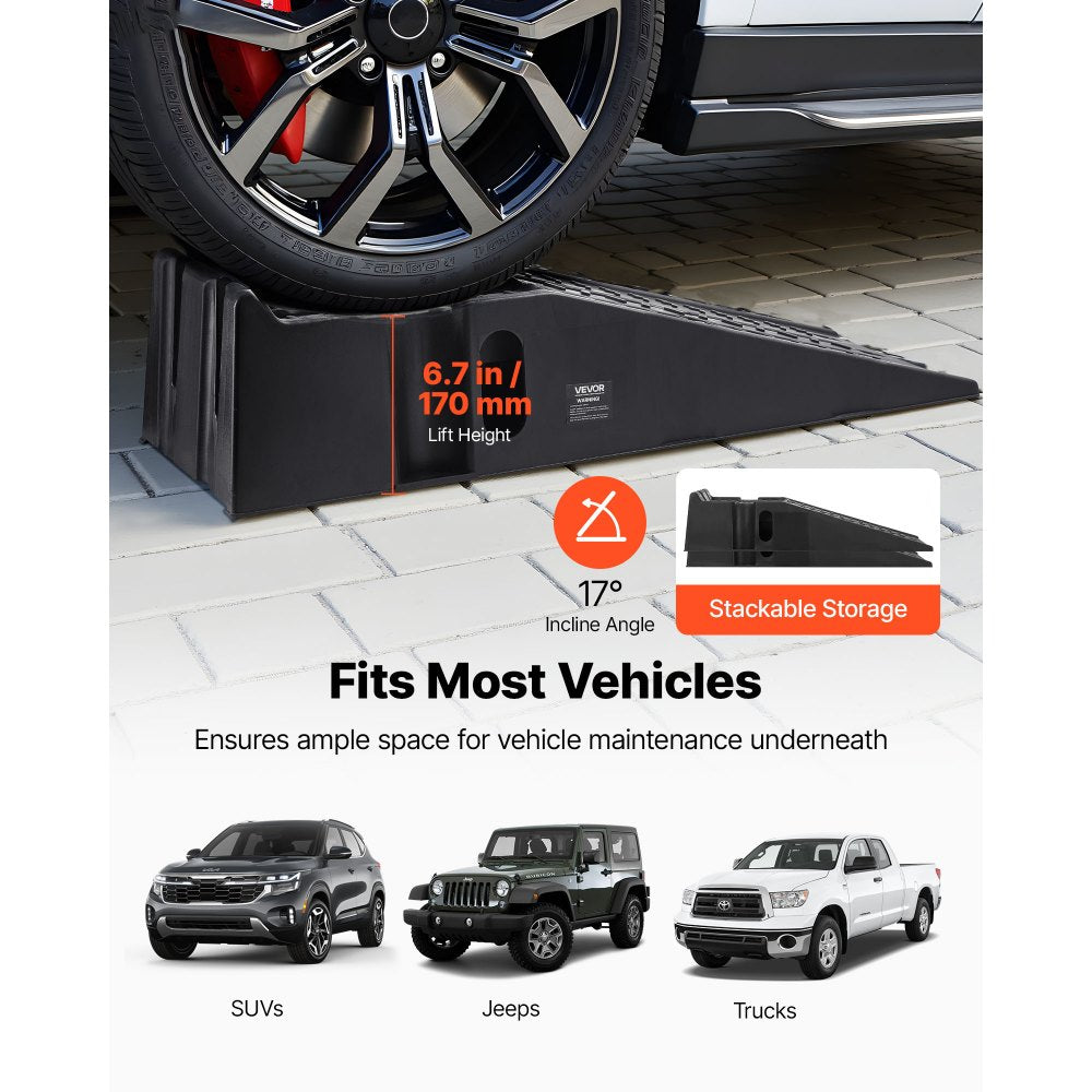 VEVOR Car Ramps, 2 PCS 7257 kg GVW Capacity, 170 mm Lift Height, Portable High Profile Car Service Ramps for Home Garage Maintenance and Oil Changes, Heavy Duty for Truck SUV Vehicle Repair, Black