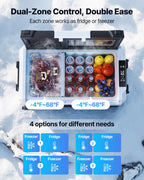 VEVOR Car Refrigerator, DC 12/24V AC100-240V Compressor Electric Cooler,-20°C to 20°C Truck Refrigerator with APP Control, Wheels & Dual Zone, 45L Cars Cooler for RVs, Boats, Camping, Fishing