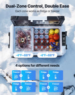 VEVOR Car Refrigerator, DC 12/24V AC100-240V Compressor Electric Cooler,-20°C to 20°C Truck Refrigerator with APP Control, Wheels & Dual Zone, 45L Cars Cooler for RVs, Boats, Camping, Fishing