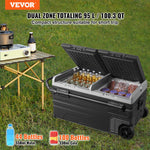 VEVOR Car Refrigerator, 12 Volt Car Refrigerator Fridge, 95 L Dual Zone Portable Freezer with Wheels and Handle, -4℉-68℉, 12/24V DC and 100-240V AC Compressor Cooler for Outdoor, Camping