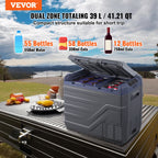 VEVOR Car Refrigerator, 39 L Dual Zone Portable Freezer, 12 Volt Car Refrigerator Fridge, -4℉-68℉ Adjustable Range, 12/24V DC and 100-240V AC Compressor Cooler for Outdoor, Camping, RV