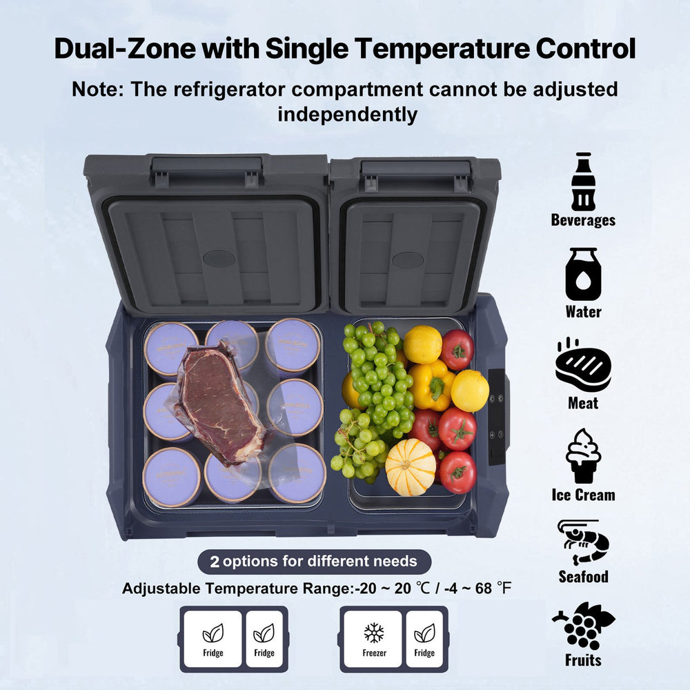VEVOR Car Refrigerator, 32 L Dual Zone Portable Freezer, 12 Volt Car Refrigerator Fridge, -4℉-68℉ Adjustable Range, 12/24V DC and 100-240V AC Compressor Cooler for Outdoor, Camping, RV