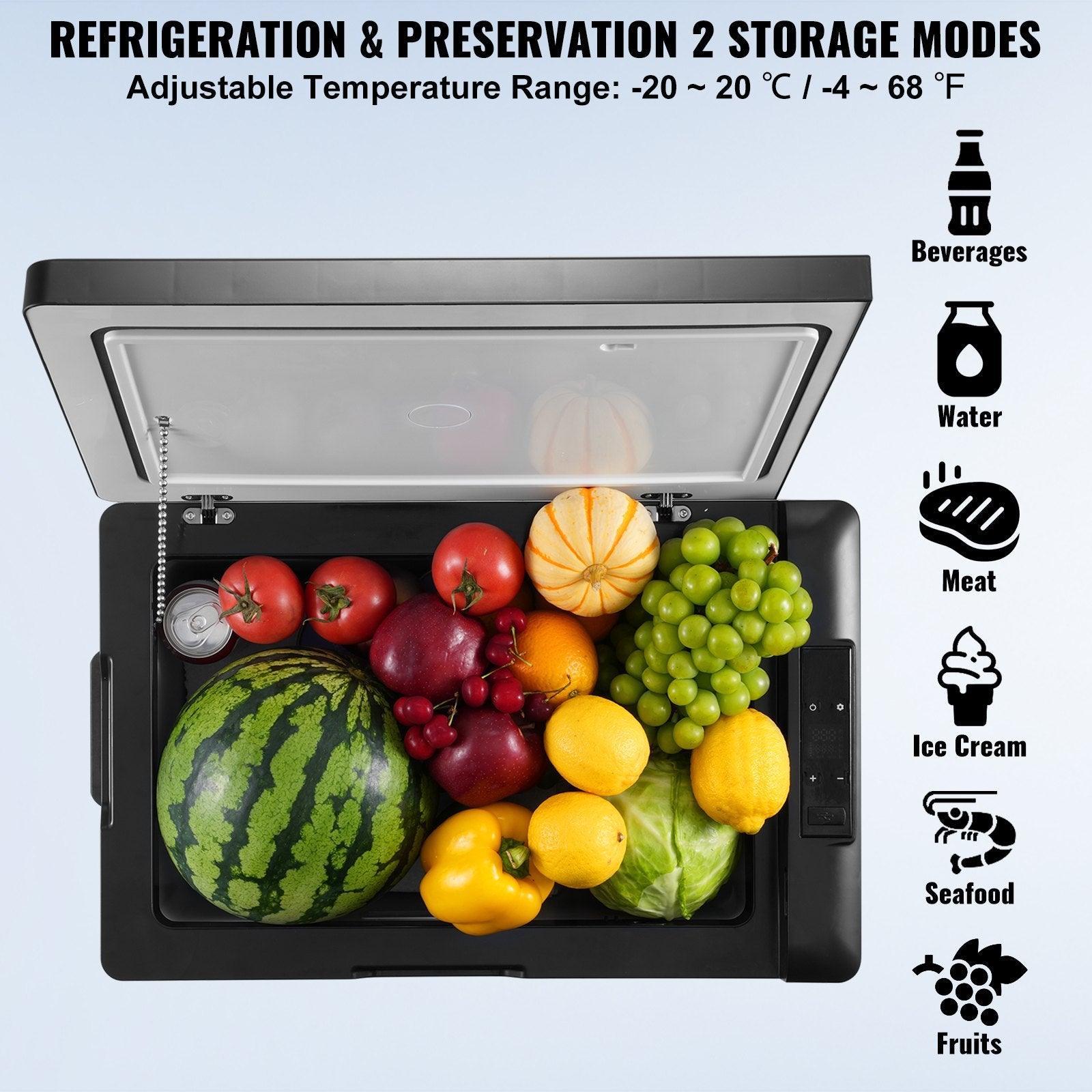 VEVOR Car Refrigerator, 12 Volt Car Refrigerator Fridge, 70 L Single Zone Portable Freezer, -4℉-68℉ Adjustable Range, 12/24V DC and 100-240V AC Compressor Cooler for Outdoor, Camping, RV