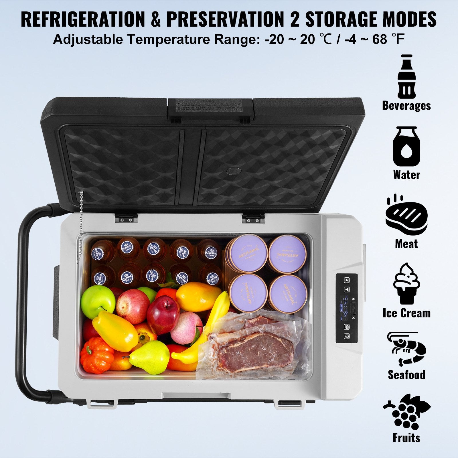 VEVOR Portable Car Refrigerator, 12 Volt Car Refrigerator Fridge, 60 L / 63.4 QT Single Zone Portable Freezer, -4℉-68℉ Adjustable Temperature, Compressor Cooler for Home, Outdoor, Camping, RV, Car