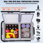 VEVOR Portable Car Refrigerator, 12 Volt Car Refrigerator Fridge, 40 L / 42.3 qt Dual Zone Portable Freezer, -4℉-68℉ Adjustable Temperature, Compressor Cooler for Home, Outdoor, Camping, RV, Car
