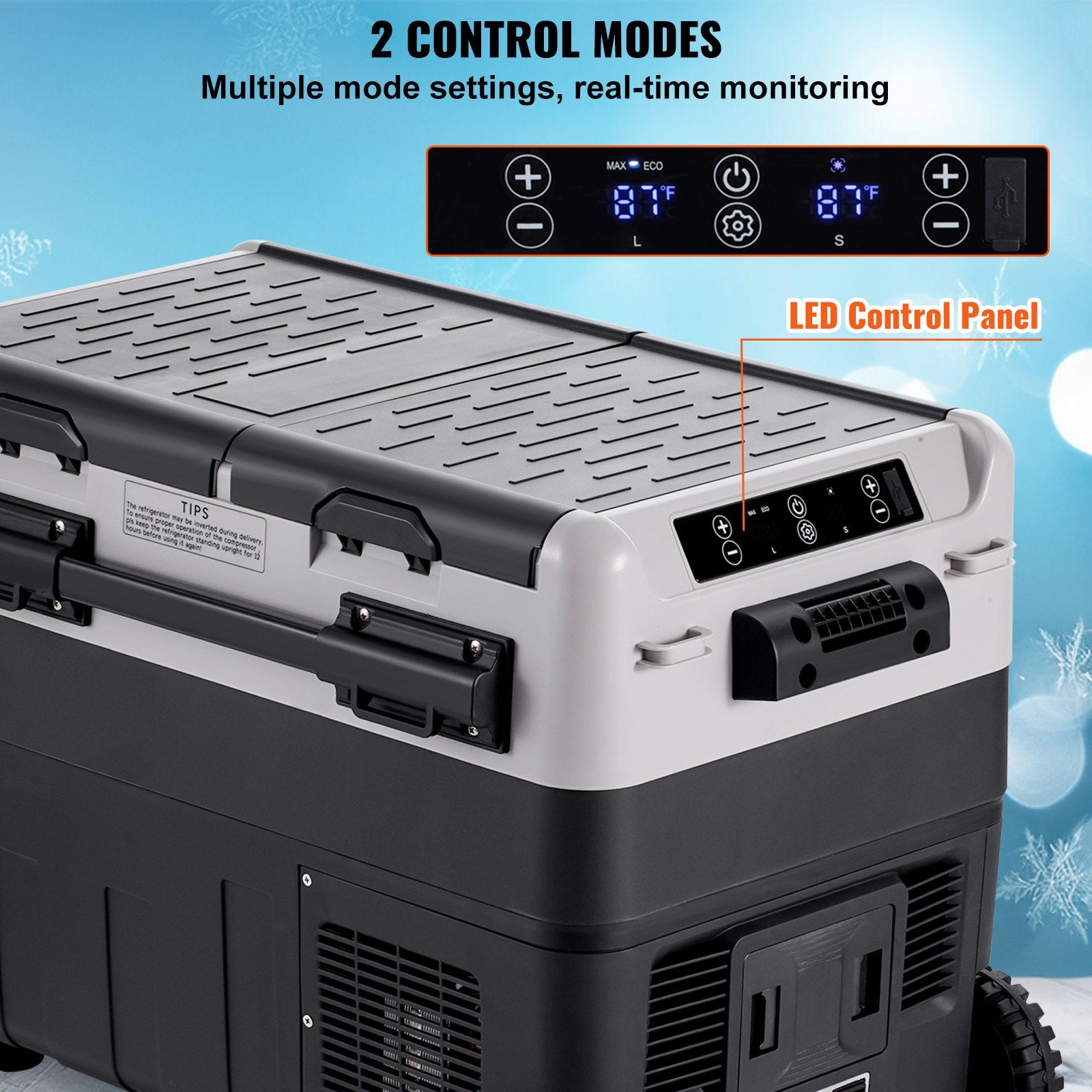 VEVOR Portable Car Refrigerator, 12 Volt Car Refrigerator Fridge, 50 L / 52.8 QT Dual Zone Portable Freezer, -4℉-68℉ Adjustable Temperature, Compressor Cooler for Home, Outdoor, Camping, RV, Car