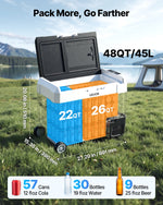 VEVOR Car Refrigerator, DC 12/24V AC100-240V Compressor Electric Cooler,-20°C to 20°C Truck Refrigerator with APP Control, Wheels & Dual Zone, 45L Cars Cooler for RVs, Boats, Camping, Fishing