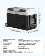 VEVOR Car Refrigerator, DC 12/24V AC100-240V Compressor Electric Cooler, -20°C to 20°C Truck Refrigerator with APP Control, Wheels & Dual Zone, 35L Cars Cooler for RVs, Boats, Camping, Fishing