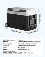 VEVOR Car Refrigerator, DC 12/24V AC100-240V Compressor Electric Cooler, -20°C to 20°C Truck Refrigerator with APP Control, Wheels & Dual Zone, 35L Cars Cooler for RVs, Boats, Camping, Fishing