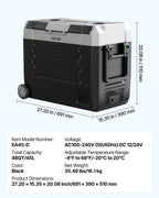 VEVOR Car Refrigerator, DC 12/24V AC100-240V Compressor Electric Cooler,-20°C to 20°C Truck Refrigerator with APP Control, Wheels & Dual Zone, 45L Cars Cooler for RVs, Boats, Camping, Fishing