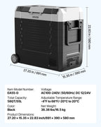 VEVOR Car Refrigerator, DC 12/24V AC100-240V Compressor Electric Cooler, -20°C to 20°C Truck Refrigerator with APP Control, Wheels & Dual Zone, 55L Cars Cooler for RVs, Boats, Camping, Fishing