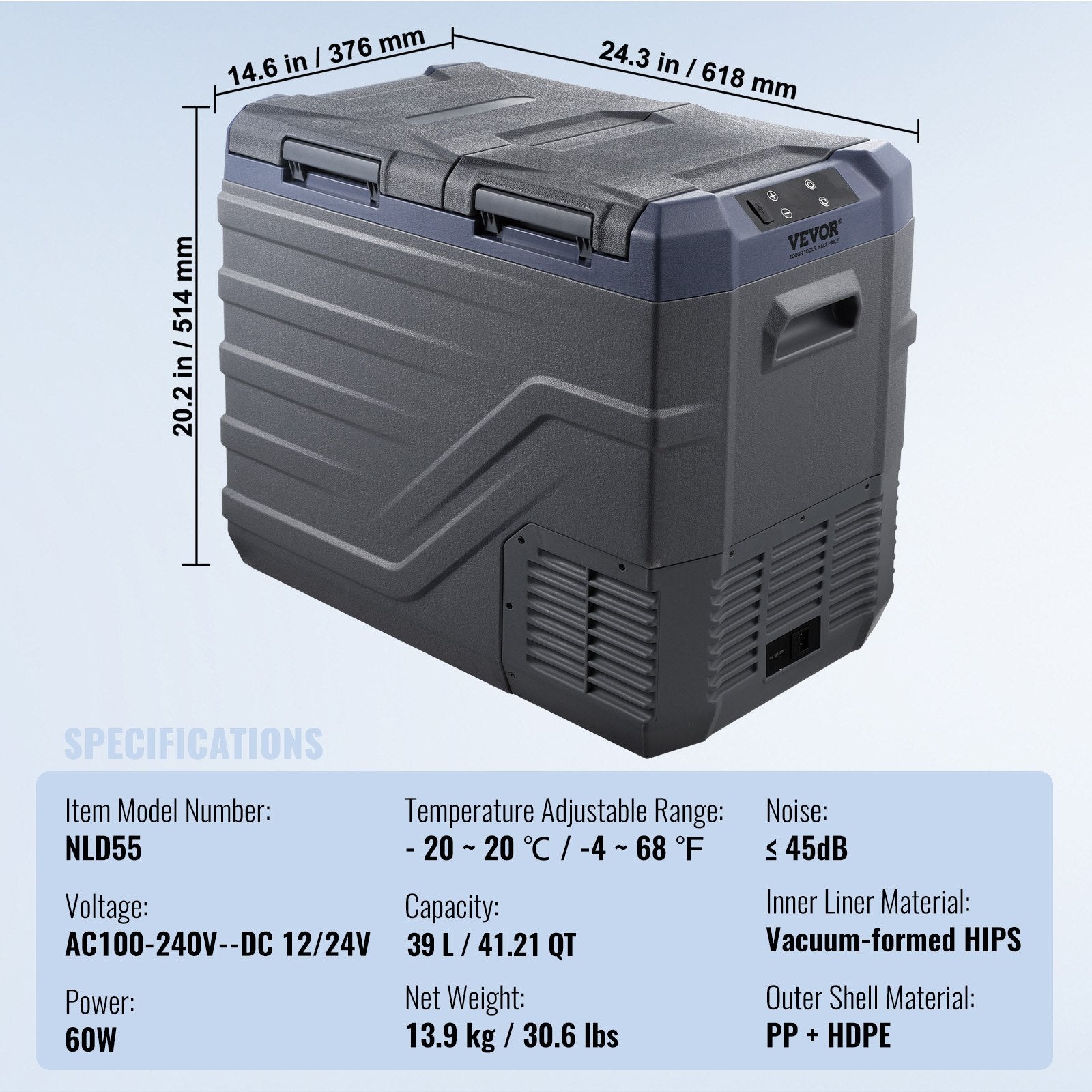 VEVOR Car Refrigerator, 39 L Dual Zone Portable Freezer, 12 Volt Car Refrigerator Fridge, -4℉-68℉ Adjustable Range, 12/24V DC and 100-240V AC Compressor Cooler for Outdoor, Camping, RV