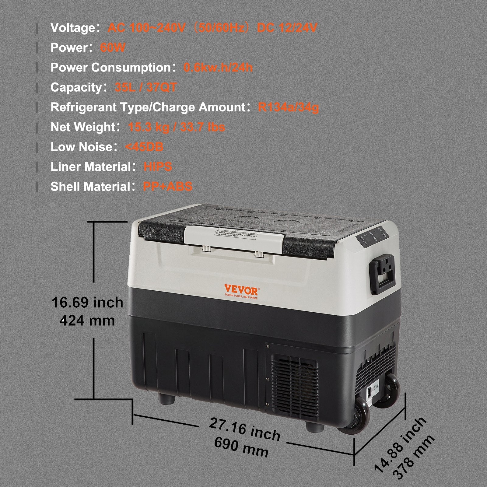 VEVOR Portable Car Refrigerator Freezer Compressor 35 L Dual Zone for Car Home