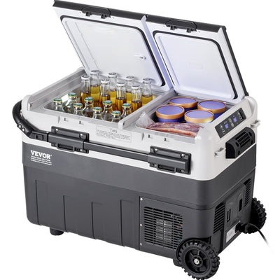 VEVOR Portable Car Refrigerator, 12 Volt Car Refrigerator Fridge, 50 L / 52.8 QT Dual Zone Portable Freezer, -4℉-68℉ Adjustable Temperature, Compressor Cooler for Home, Outdoor, Camping, RV, Car
