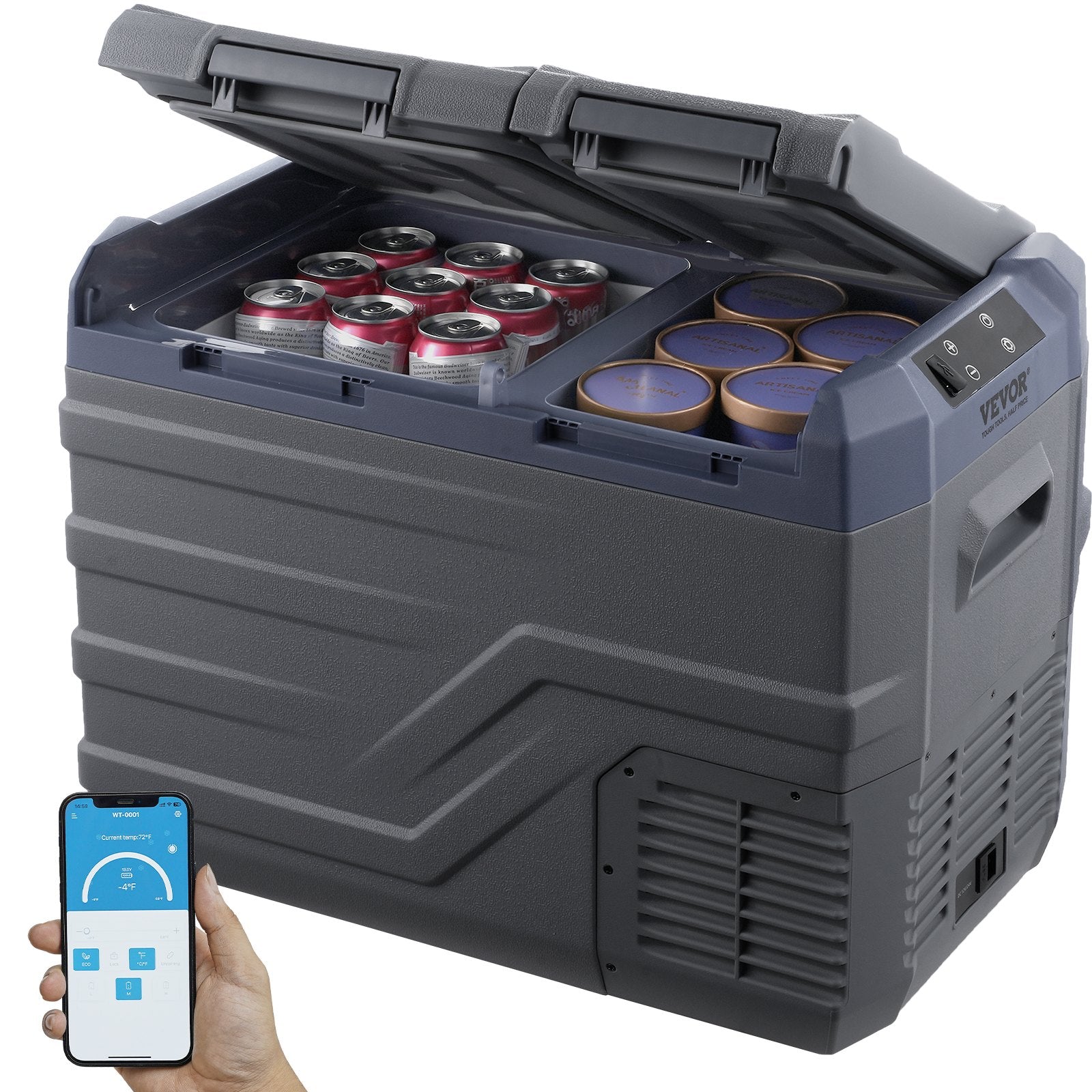 VEVOR Car Refrigerator, 12 Volt Car Refrigerator Fridge, 32 L Dual Zone Portable Freezer, -4℉-68℉ Adjustable Range, 12/24V DC and 100-240V AC Compressor Cooler for Outdoor, Camping, RV