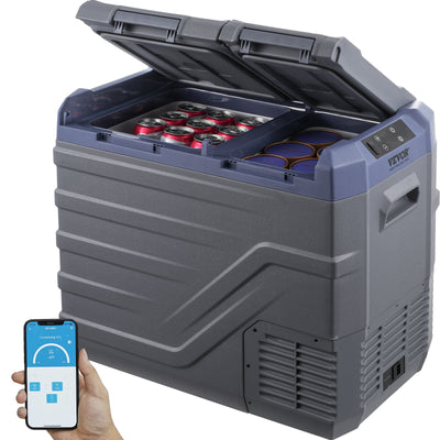 VEVOR Car Refrigerator, 12 Volt Car Refrigerator Fridge, 40 L Dual Zone Portable Freezer, -4℉-68℉ Adjustable Range, 12/24V DC and 100-240V AC Compressor Cooler for Outdoor, Camping, RV