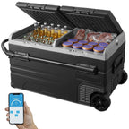 VEVOR Car Refrigerator, 12 Volt Car Refrigerator Fridge, 115 L Dual Zone Portable Freezer with Wheels and Handle, -4℉-68℉, 12/24V DC and 100-240V AC Compressor Cooler for Outdoor, Camping