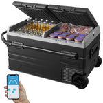 VEVOR Car Refrigerator, 12 Volt Car Refrigerator Fridge, 115 L Dual Zone Portable Freezer with Wheels and Handle, -4℉-68℉, 12/24V DC and 100-240V AC Compressor Cooler for Outdoor, Camping