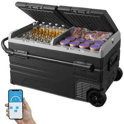 VEVOR Car Refrigerator, 12 Volt Car Refrigerator Fridge, 115 L Dual Zone Portable Freezer with Wheels and Handle, -4℉-68℉, 12/24V DC and 100-240V AC Compressor Cooler for Outdoor, Camping