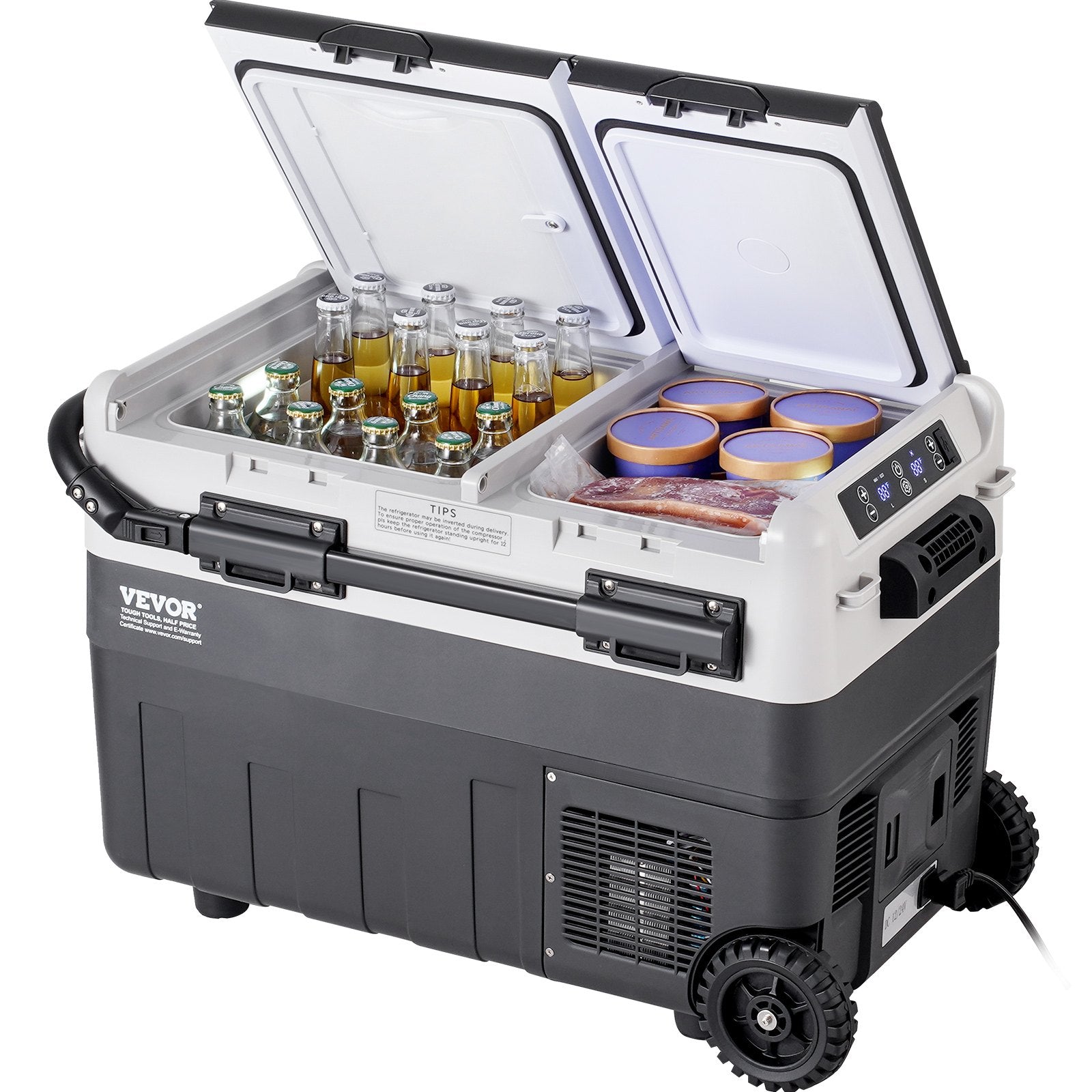 VEVOR Portable Car Refrigerator, 12 Volt Car Refrigerator Fridge, 40 L / 42.3 qt Dual Zone Portable Freezer, -4℉-68℉ Adjustable Temperature, Compressor Cooler for Home, Outdoor, Camping, RV, Car