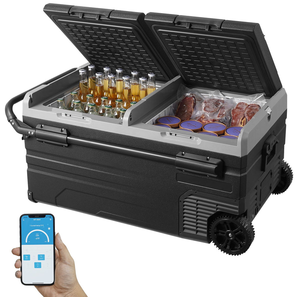 VEVOR Car Refrigerator, 12 Volt Car Refrigerator Fridge, 95 L Dual Zone Portable Freezer with Wheels and Handle, -4℉-68℉, 12/24V DC and 100-240V AC Compressor Cooler for Outdoor, Camping