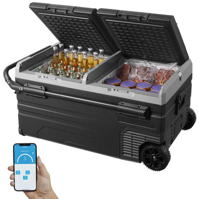 VEVOR Car Refrigerator, 12 Volt Car Refrigerator Fridge, 95 L Dual Zone Portable Freezer with Wheels and Handle, -4℉-68℉, 12/24V DC and 100-240V AC Compressor Cooler for Outdoor, Camping