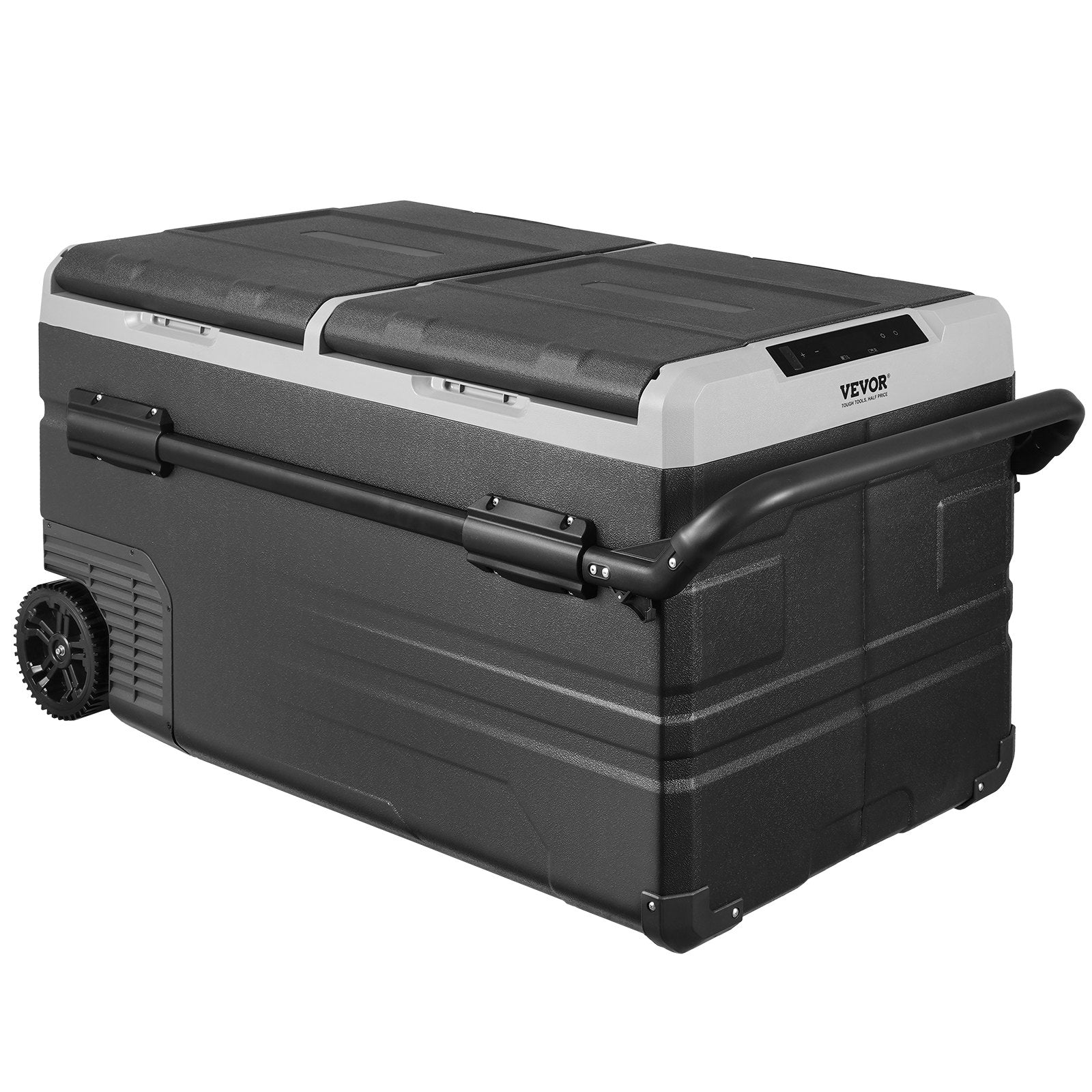 VEVOR Car Refrigerator, 12 Volt Car Refrigerator Fridge, 115 L Dual Zone Portable Freezer with Wheels and Handle, -4℉-68℉, 12/24V DC and 100-240V AC Compressor Cooler for Outdoor, Camping