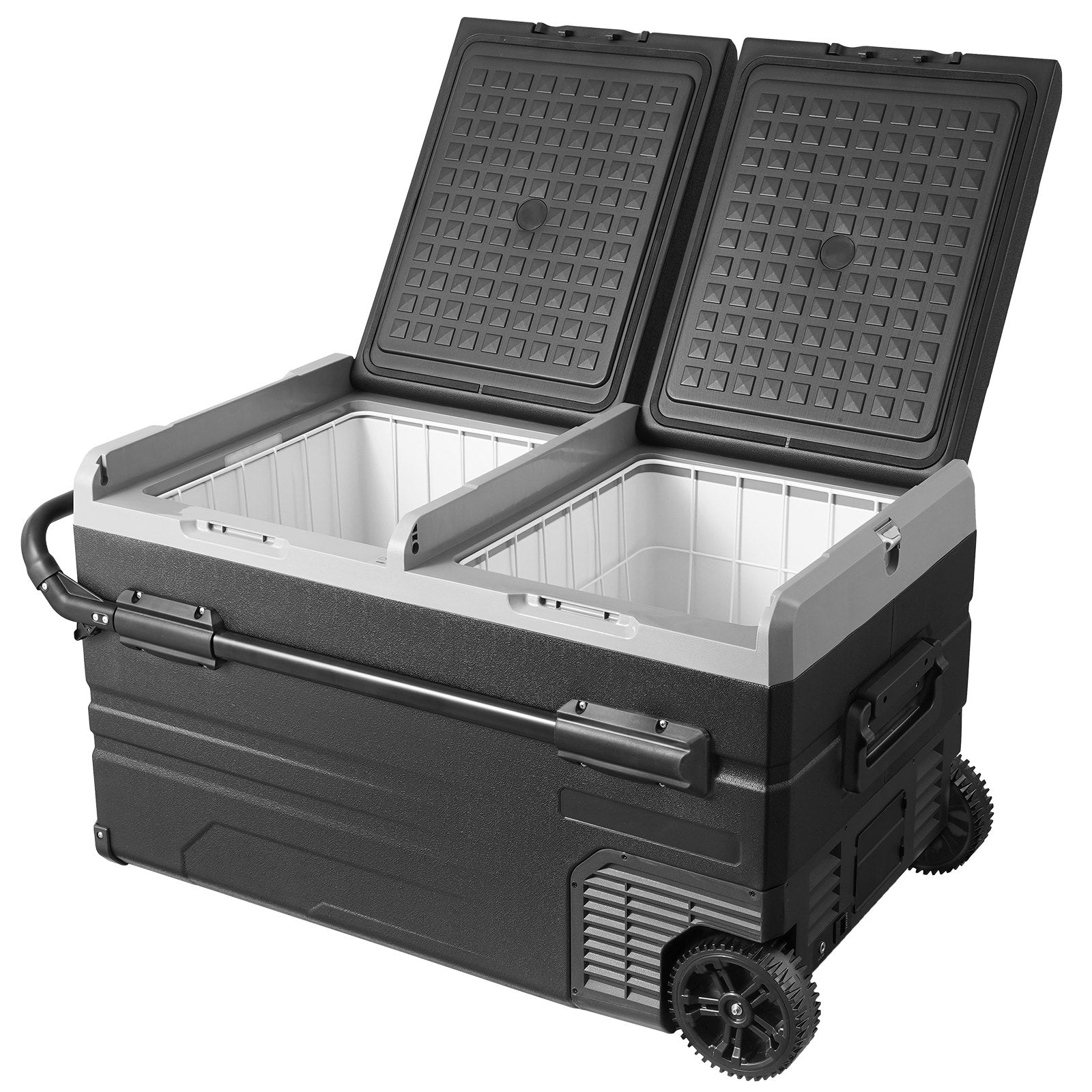 VEVOR Car Refrigerator, 12 Volt Car Refrigerator Fridge, 115 L Dual Zone Portable Freezer with Wheels and Handle, -4℉-68℉, 12/24V DC and 100-240V AC Compressor Cooler for Outdoor, Camping