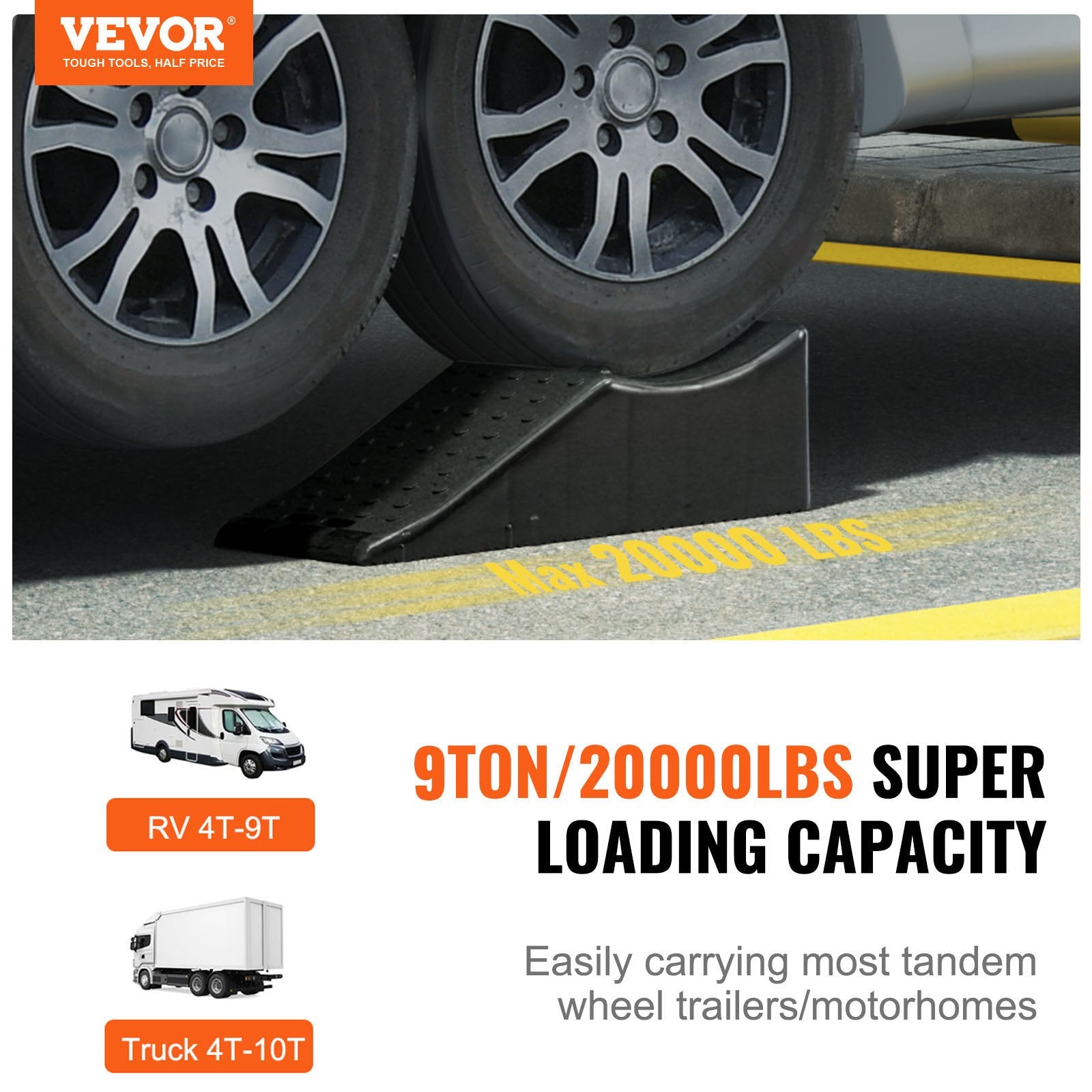 VEVOR Car Ramp, 1 Piece Low Profile Car Service Ramp, 9071.8 kg Loading Capacity, 14 cm Lift Height Car Ramp, Heavy Duty Tire Ramp for Oil Changes Car Lift and Vehicle Maintenance