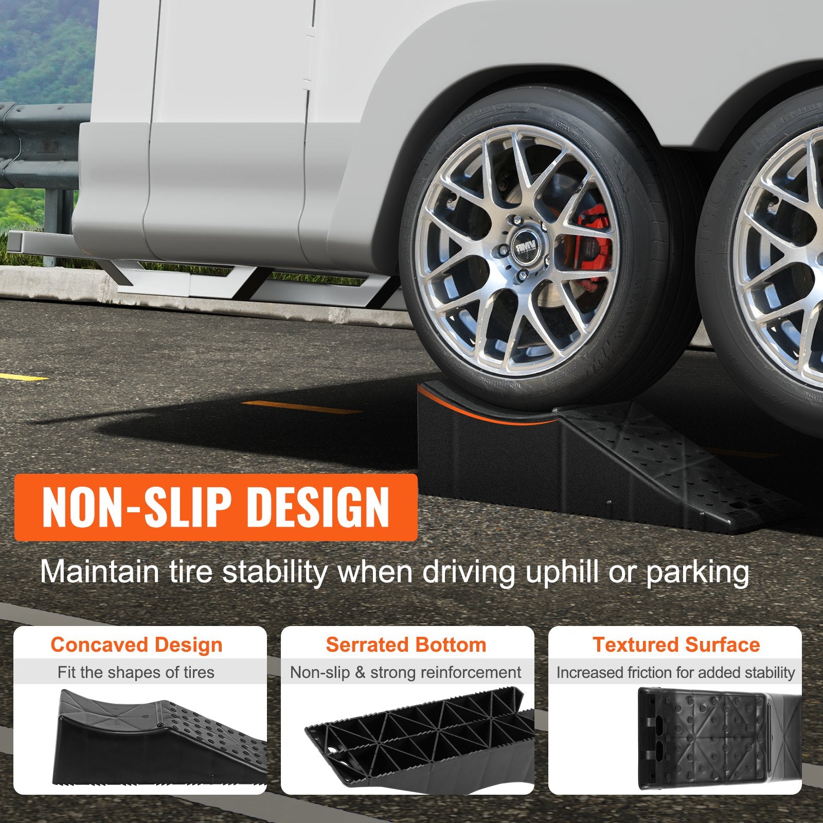 VEVOR Car Ramp, 1 Piece Low Profile Car Service Ramp, 9071.8 kg Loading Capacity, 14 cm Lift Height Car Ramp, Heavy Duty Tire Ramp for Oil Changes Car Lift and Vehicle Maintenance