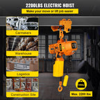 VEVOR Electric Chain Hoist, 2200 lbs Load Capacity, 13 ft Lifting Height, 11 ft/min Speed, 230V, Single Phase Overhead Crane with G80 Chain, 10.8 ft Wired Remote Control for Garage, Shop, Hotel, Home